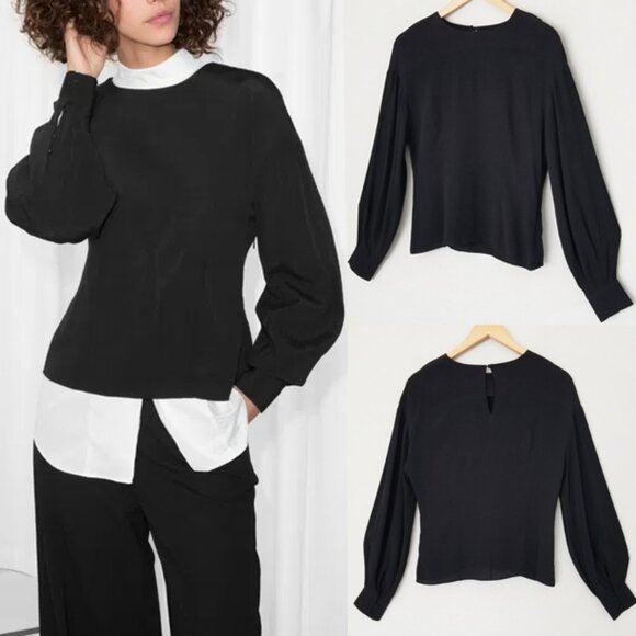 & Other Stories Tops - NEW & Other Stories Oversized Sleeve Blouse Black Size 4 Viscose Crepe Classic